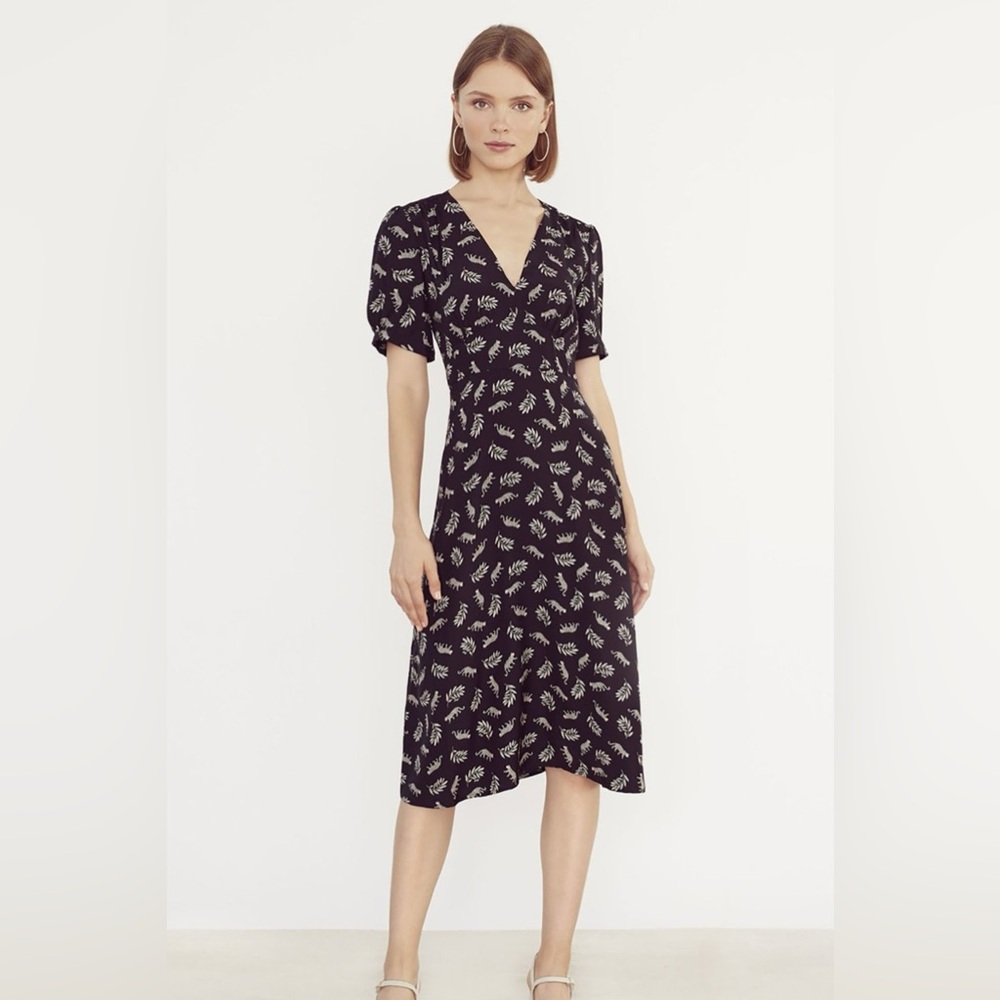 HVN black silk leopard Tarzan print dress size 10 EUC